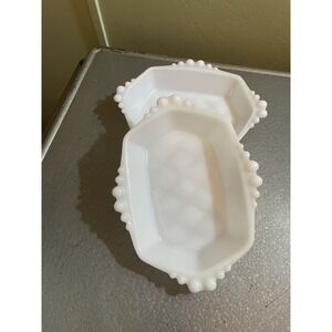2 Pc White Milk Glass Criss Cross Trinket Nut Dish Quilted Diamond Pattern